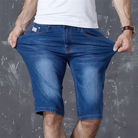 Mens Casual Stretch Blue Lightweight Denim Shorts Men Jeans Summer Jean