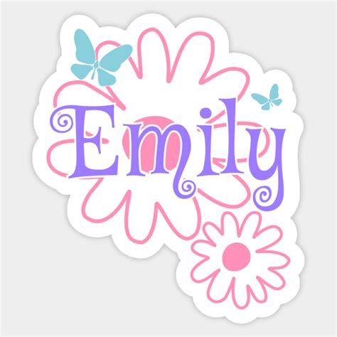 Emily Girls Name Daisy Butterflies Emily Name Sticker Teepublic