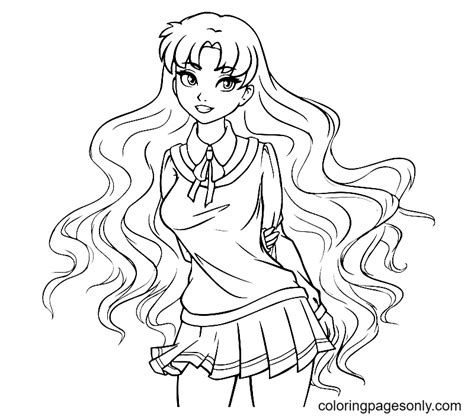 Anime Girl With Long Curly Hair Coloring Page Hair Anime Girl Coloring