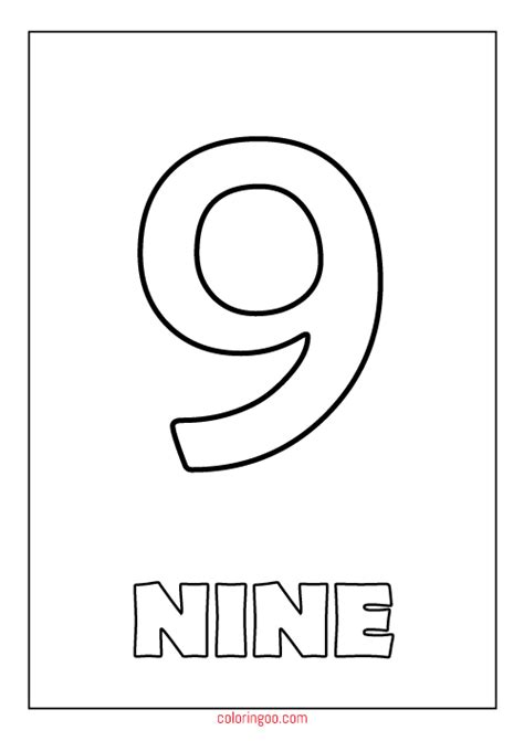 Printable Number 9 (Nine) Coloring Page (PDF) for Kids