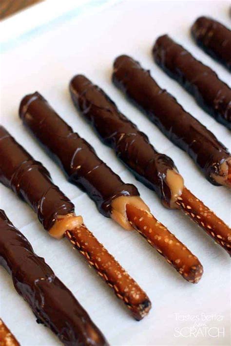 Caramel And Chocolate Dipped Pretzel Rods