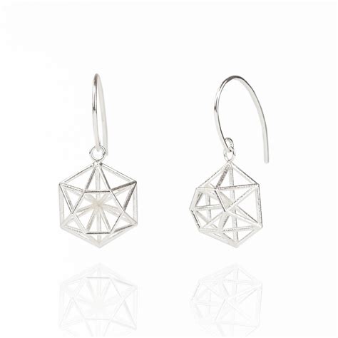 3D Hexagon Earrings Silver Dangle Earrings Geometric Etsy