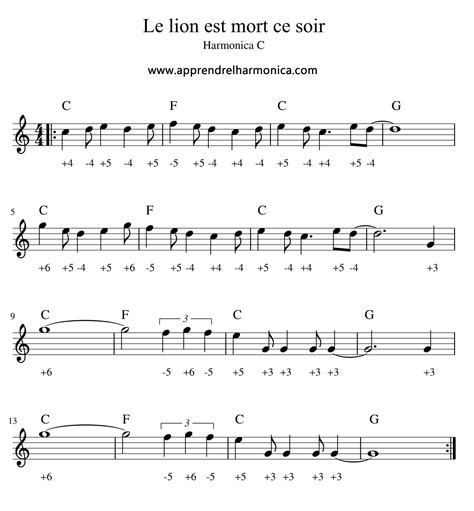 Chanson Le Lion Est Mort Ce Soir - Le lion est mort ce soir - Harmonica C - Le blog du site
