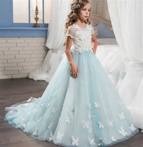 New Tulle Lace Blue Baby Bridesmaid Flower Girl Wedding Dress Fluffy