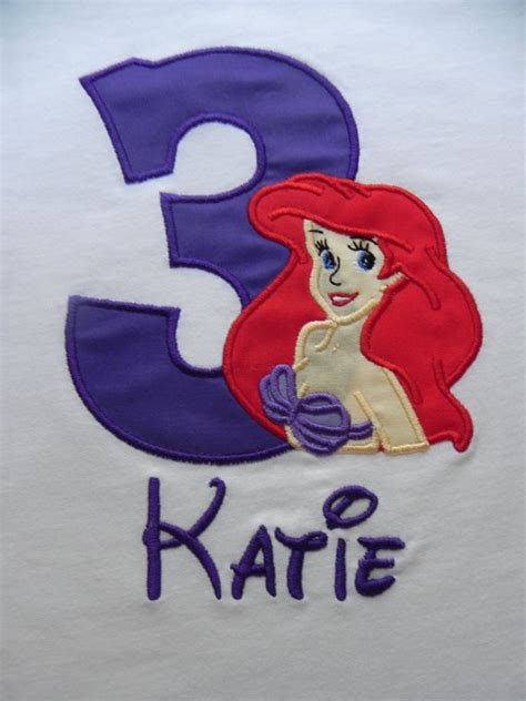 Applique Princess Mermaid Ariel With Large Number Shirt 2300 Little