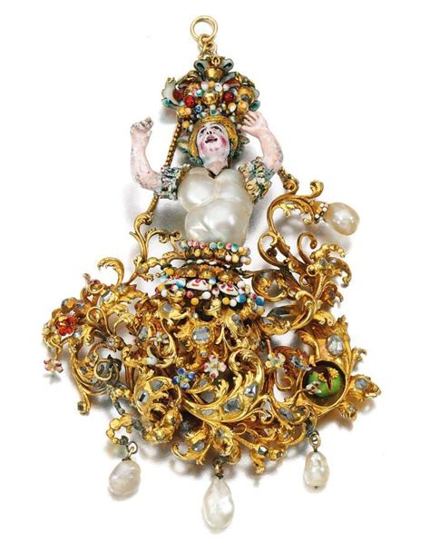 Gold Baroque Pearl Enamel And Diamond Pendant Southern Italian 17th Century Renaissance