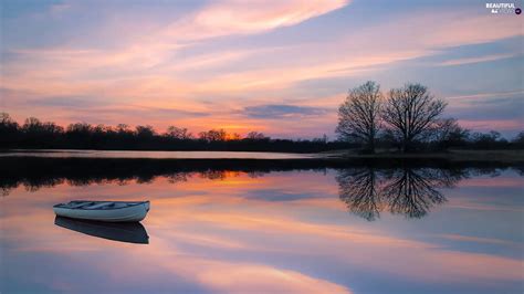 Trees Lake Great Sunsets Reflection Viewes Boat Beautiful Views