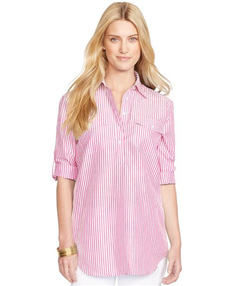 Lauren By Ralph Lauren Linen Bengal Stripe Shirt In Pink Lyst