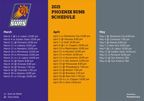 Printable Phoenix Suns Schedule For 2020 21 Tv Schedule Updated