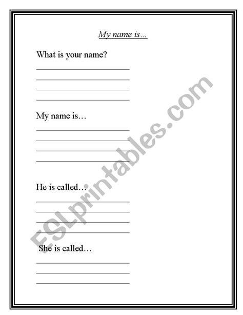 English Worksheets My Name Is