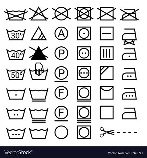 Set Of Washing Symbols Laundry Icons Isolated On Vector Image My Xxx