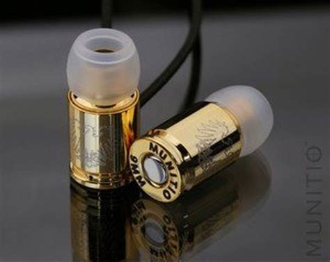 Munitio Teknines Gold Plated Bullet Shaped Nine Millimeter Earphones