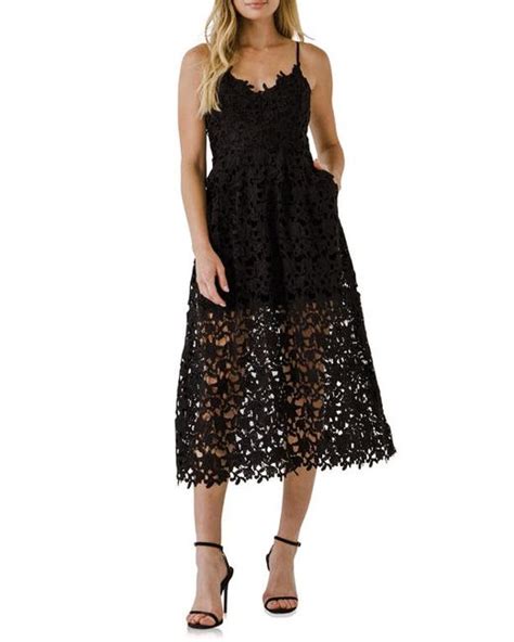 Endless Rose Lace Spaghetti Strap Midi Dress In At In Black Stylemi