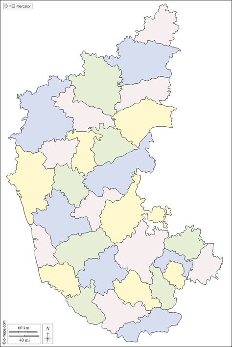 Karnataka map shows karnataka state's districts, cities, roads, railways, areas, water bodies a map of karnataka shows that there are 30 districts in the state, which are grouped under four divisions. Blank Map Karnataka Districts