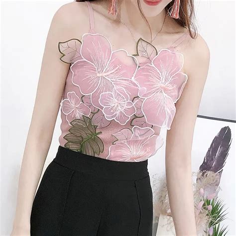 Buy 2018 Sexy V Neck Flower Embroidery Knitted Camis Women Sexy 3d Flower