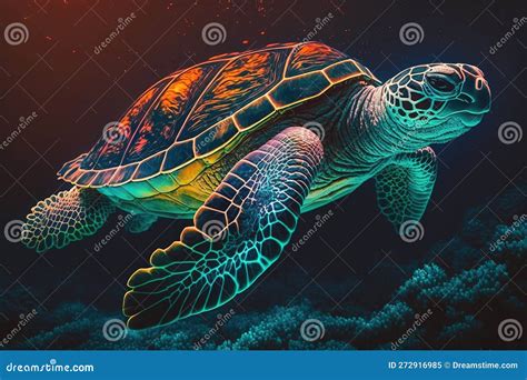 Underwater Magic A Journey With Retrowave Neon Glow Sea Turtles