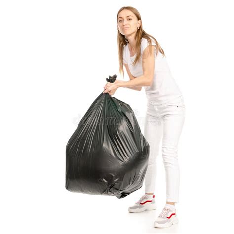 Woman In Hand Trash Bag Stock Image Image Of Cheerful 135205883
