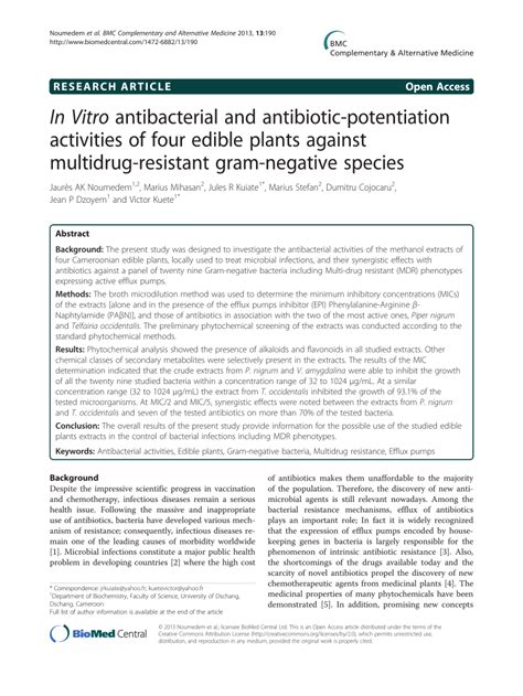 Pdf In Vitro Antibacterial And Antibiotic Potentiation Activities Of