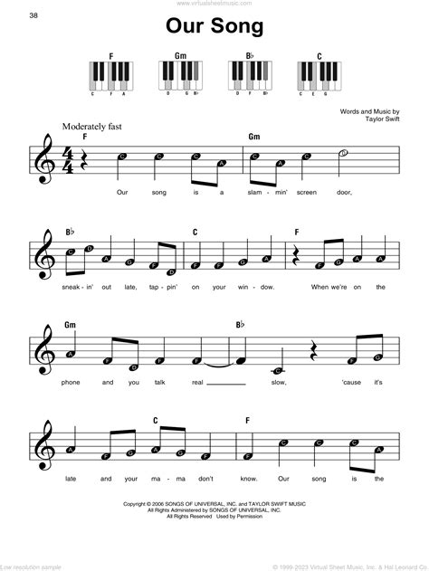 Swift Our Song Beginner Sheet Music For Piano Solo Pdf