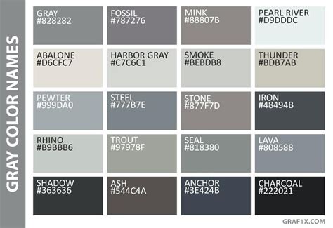 Shades Of Grey Color Chart Gray Color Names Fifty Shades Of Grey Color