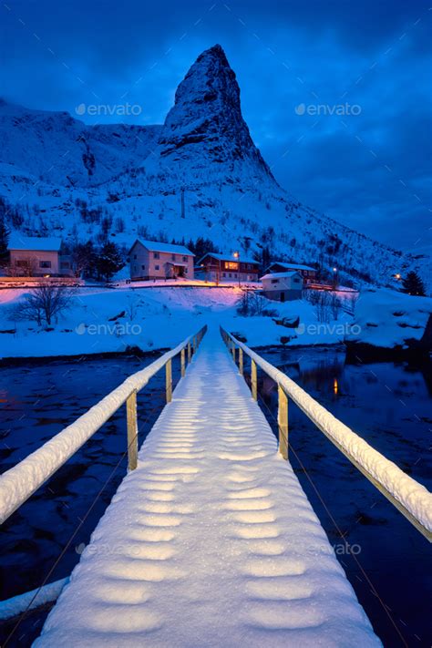 Reine Village At Night Lofoten Islands Norway Stock Photo By Dmitry