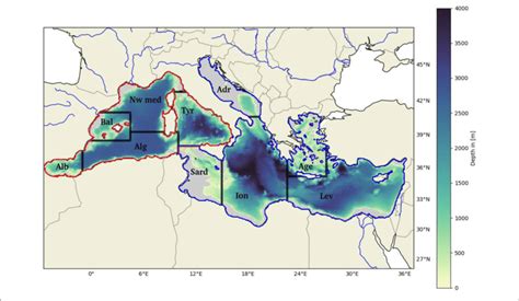 Bathymetric Map Of The Mediterranean Sea Gray Areas Represent The