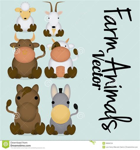 Vector Cute Cartoon Set Of Different Farm Animals Stock