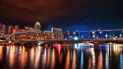 Wallpaper City Night Bridge River Illumination 2880x1800 Hd Picture