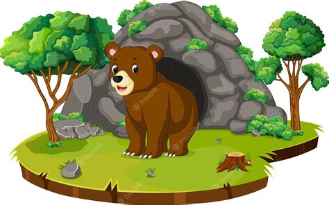 Premium Vector Bear In Front Of The Cave