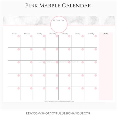 Monthly Calendar Pink Calendar Blank Monthly Calendar Etsy