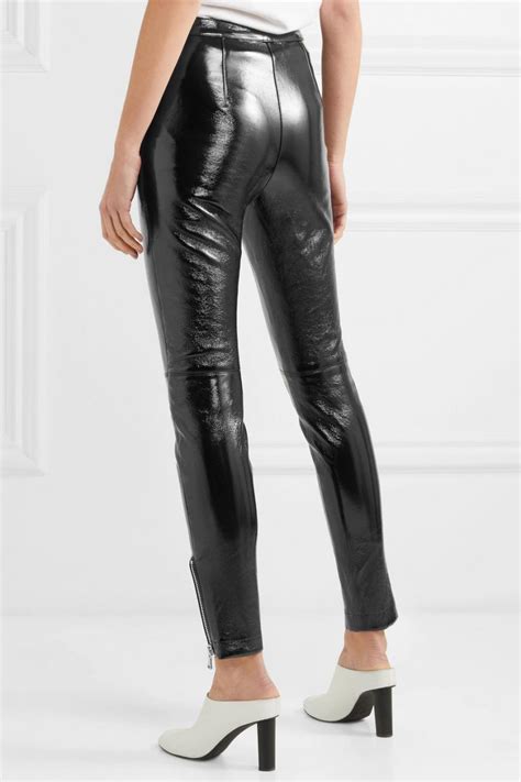 Womens Patent Textured Leather Skinny Pants Black 31 Phillip Lim