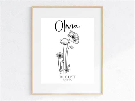 Personalized Birth Month Flower Art Print Kids Birth Month Flower