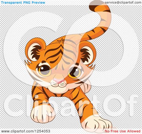 Clipart Of A Cute Playful Tiger Cub Stalking Royalty Free Vector