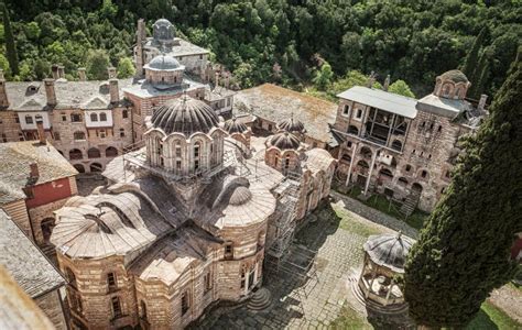 Monastery Hilandar Holy Mount Athos Stock Photo Image Of Halkidiki