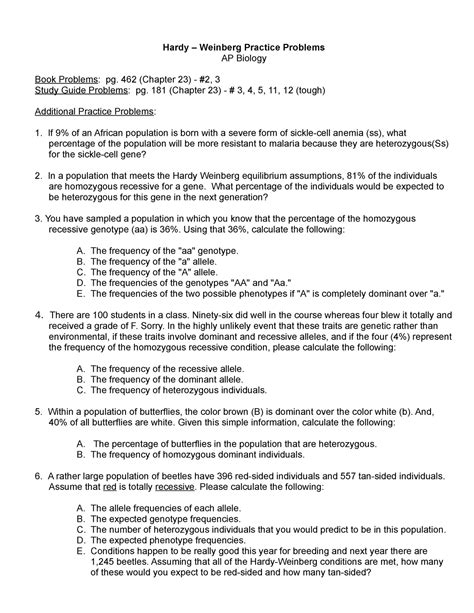 Hardy Weinberg Problems Extra Questions And Practice Hardy Weinberg