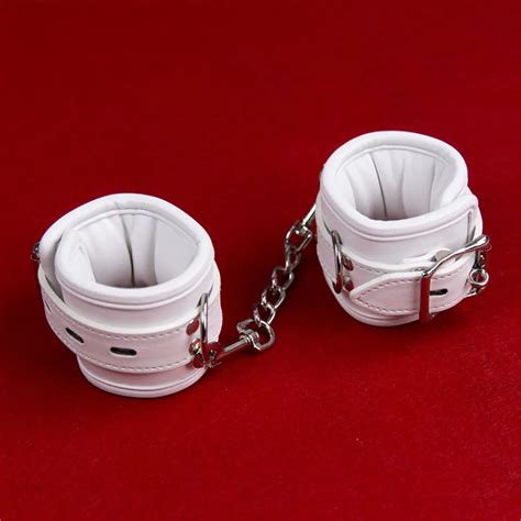sexy white faux pu leather handcuffs or ankle cuffs slave sex game fetish toys sex bondage