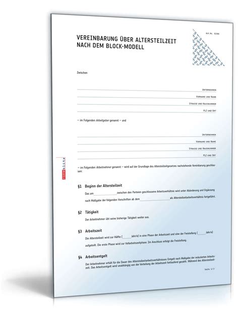 Altersteilzeit ist der beste weg in einen vorgezogenen ruhestand. Vereinbarung von Altersteilzeit (Block-Modell) | Muster zum Download