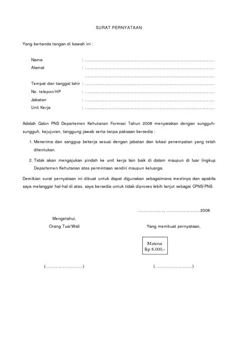 Contoh Surat Pernyataan Perjanjian Kerja Sama Gambar DOCX