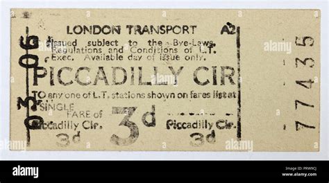 Vintage 1950s London Underground Ticket Piccadilly Circus Station