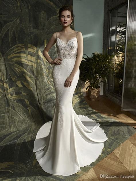 Gorgeous Satin Mermaid Wedding Dress With Lace Spaghetti Strap Backless