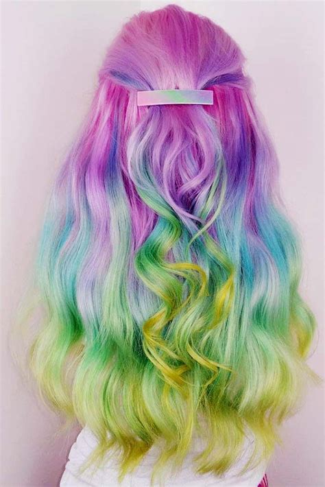 21 Rainbow Hair Styles To Look Like A Unicorn Long Rainbow Hair Ideas