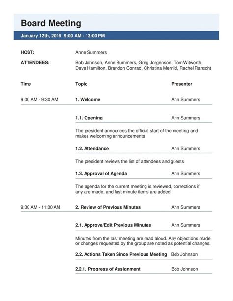 Meeting Agenda Examples Free Templates