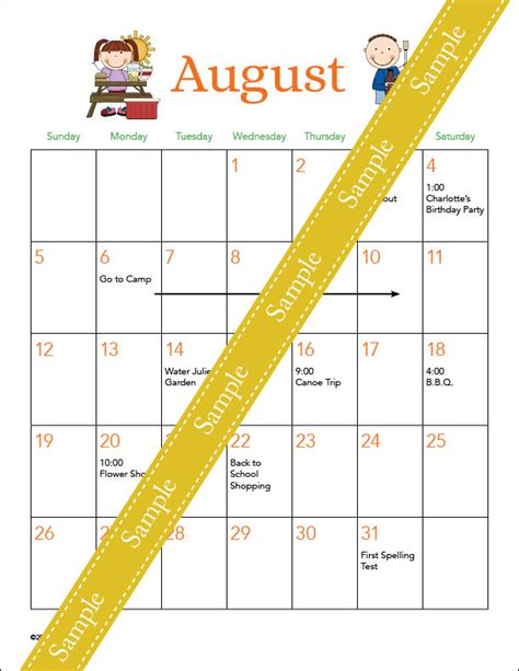 August Calendar Printable Activity Sallie Borrink