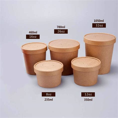 Buy 50 X Kraft Soup Ice Cream Container [16oz With Lids 50pcs] Brown Takeaway Paper Bowl