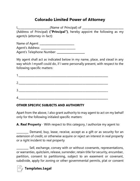 Colorado Power Of Attorney Templates Free Word Pdf And Odt