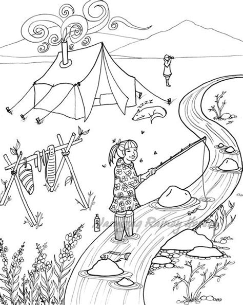 Late Summer Camping Hand Drawn Alaska Native Coloring Page Download