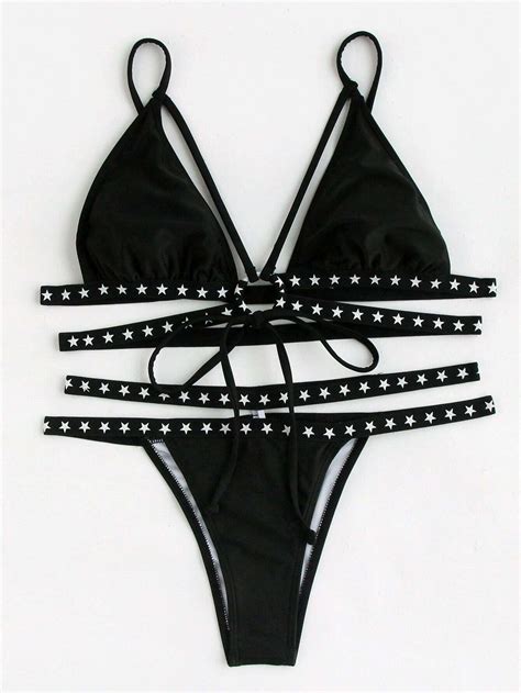 Star Studded O Ring Strappy Bikini Set Shein Sheinside