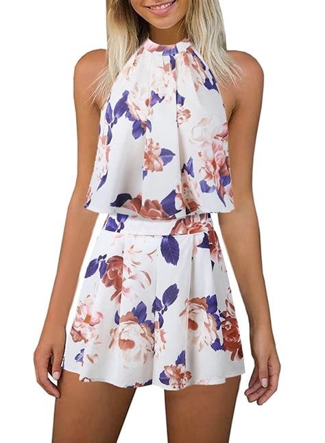 Womens Floral Printed Summer Dress Romper Boho Playsuit