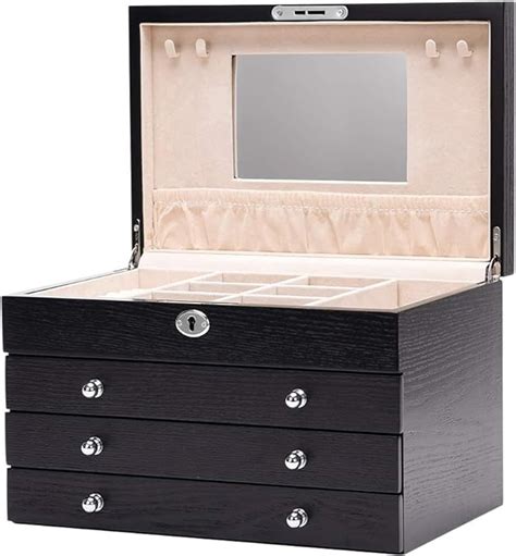 Extra Large Wooden Jewelry Box，4 Layer Jewel Case Cabinet Armoire Ring