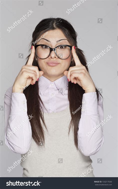 Young Nerd Woman Crazy Expression Posing Stock Photo 133217030